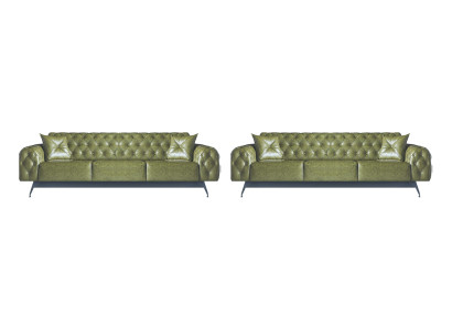 Chesterfield sofa sets, 3-seater sofas, green, classic cushions