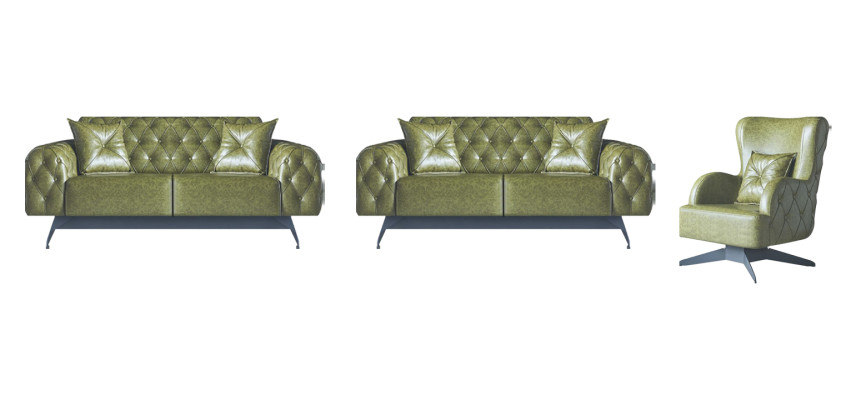 Leather Couch Sofa Set 2-Seater Green Cushion Upholstery Chair Classic Soft