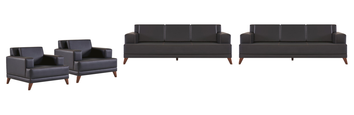 Leather sofa complete set 3-seater armchair black upholstery cushions modern