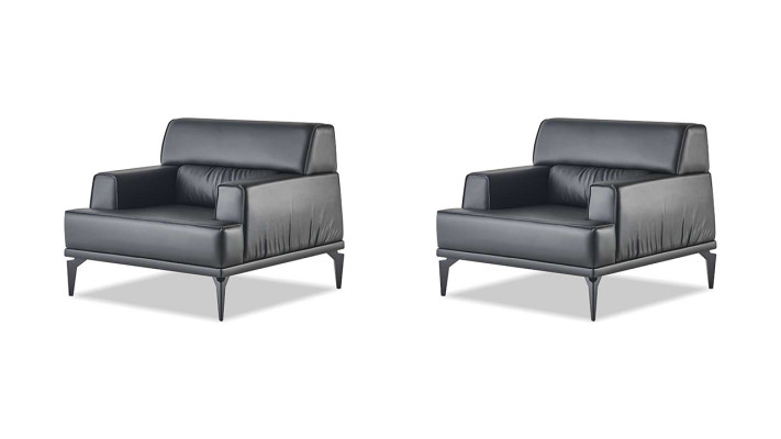 Recliner Set Black Armchair Black Modern Leather Stainless Steel Wood 1-Seater