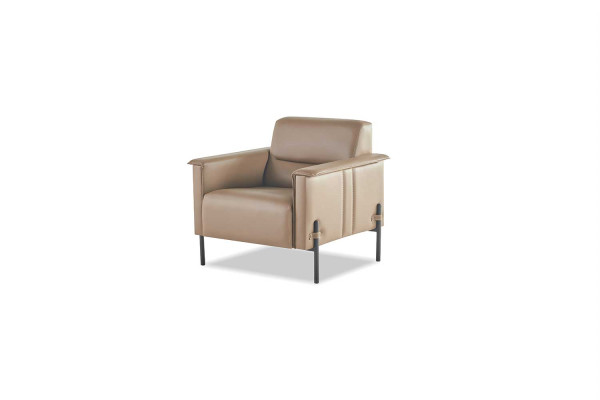 Armchair Beige Stainless Steel Chair Modern Leather Wood 1-Seater Soft
