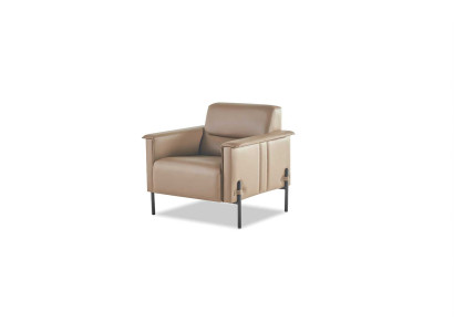 Armchair Beige Stainless Steel Chair Modern Leather Wood 1-Seater Soft