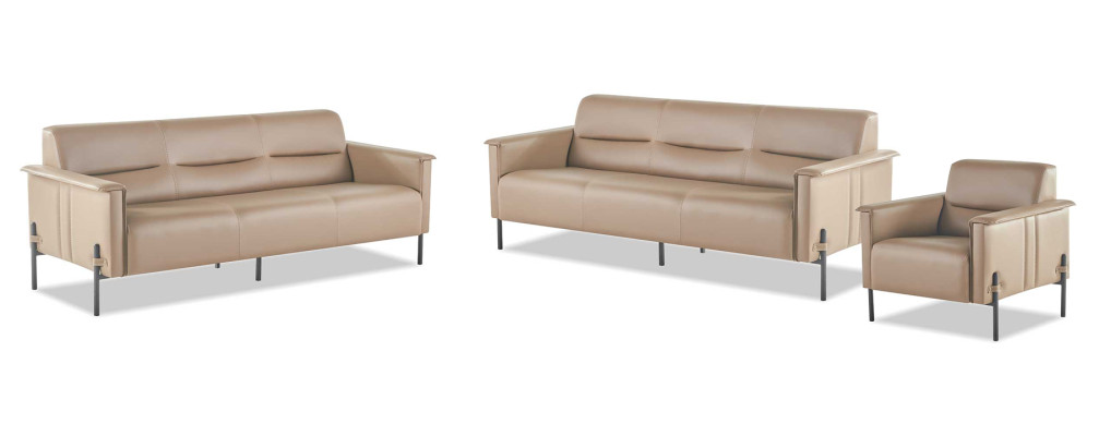 Beige leather sofas stainless steel set 3-seater armchair modern leather wood couch