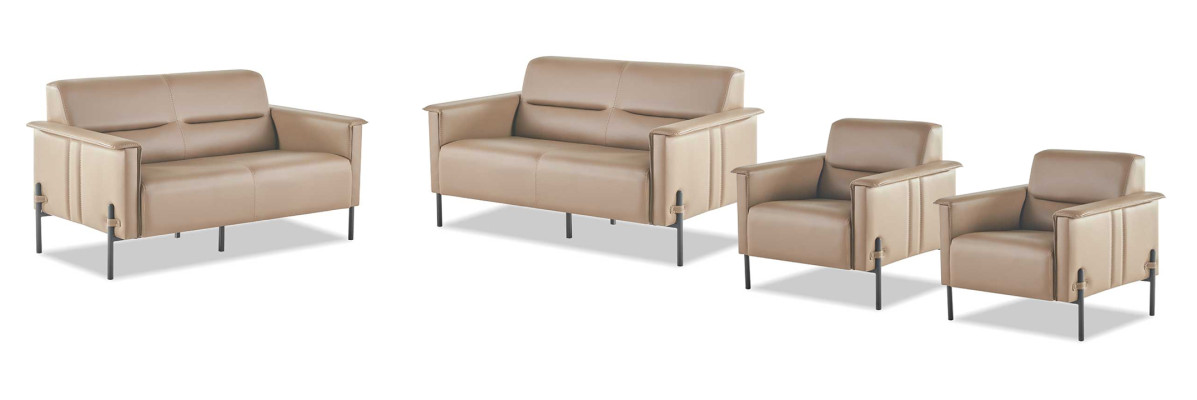 Sofa Sets Beige Sofa Set 2-Seater 2x Armchair Modern Leather Stainless Steel
