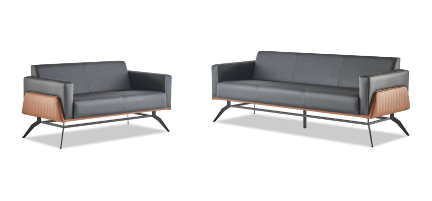 Sofa set black brown leather sofas seating furniture 3-seater 2-seater couches