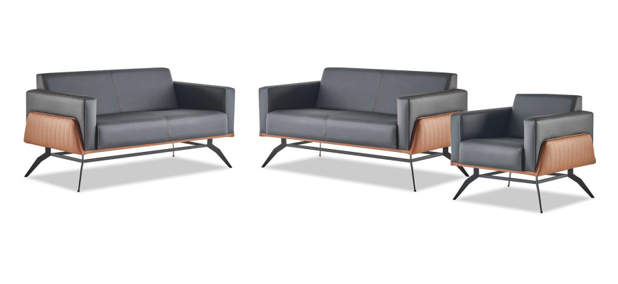 Leather sofa set complete leather wood black brown 2-seater armchair modern