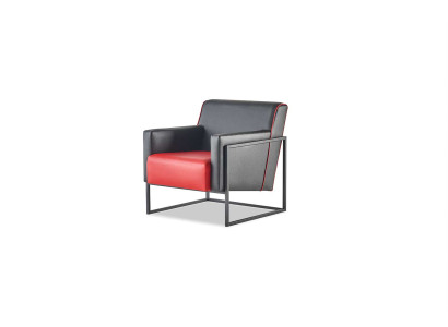 Black red armchair leather modern stainless steel wood 1-seater