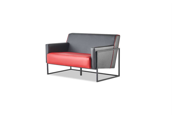 Sofa Red Black Leather Sofa 2-Seater Stainless Steel Versatile Modern Two-Seater