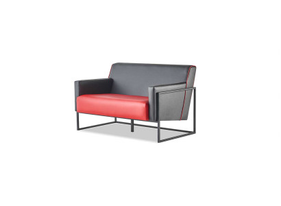 Sofa Red Black Leather Sofa 2-Seater Stainless Steel Versatile Modern Two-Seater