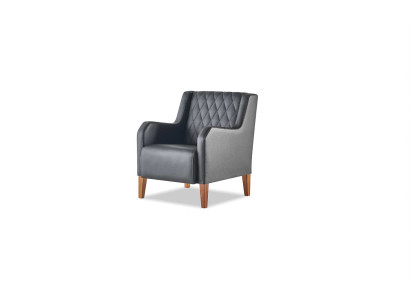 Black armchair, leather, wood, modern, 1-seater, soft seating furniture