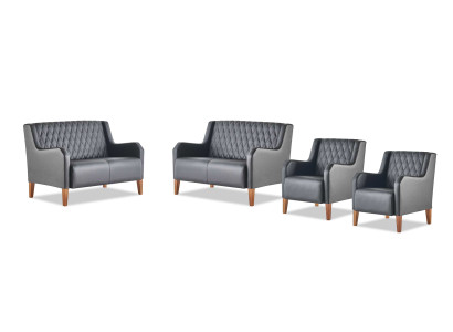 Complete leather sofas couch seating furniture 2-seater armchair black modern set