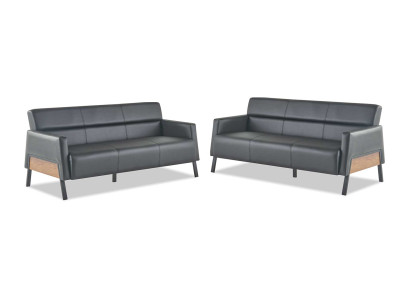 Leather sofa set 3-seater black modern leather stainless steel couch wood