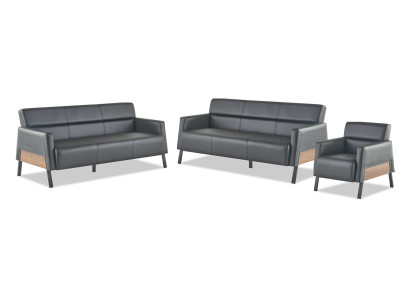 3-seater sofas, armchair, black, modern seating furniture, sofa set, leather sofas, wood
