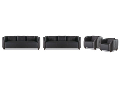 Complete set: 3-seater, 2 armchairs, black upholstery, modern leather sofa set