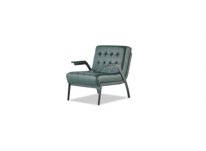 Green armchair modern design stainless steel leather Chesterfield versatile wood