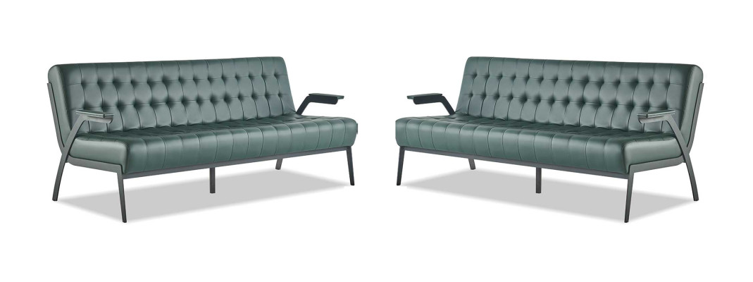 Leather sofas set 3-seater green seating furniture modern Chesterfield stainless steel