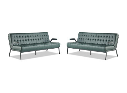 Leather sofas set 3-seater green seating furniture modern Chesterfield stainless steel