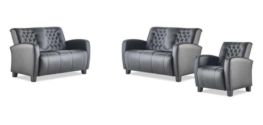 Leather Sofa Set 2-Seater Armchair Chesterfield Couch Black Modern Buttons
