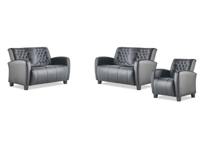 Leather Sofa Set 2-Seater Armchair Chesterfield Couch Black Modern Buttons