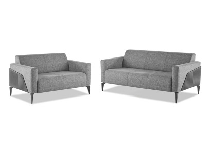 Sofa set, 3-seater, 2-seater, gray leather, modern couch, fabric