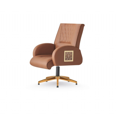 Office Chair Brown Stainless Steel Modern Leather Office Study 1-Seater Gold