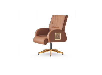 Office Chair Brown Stainless Steel Modern Leather Office Study 1-Seater Gold