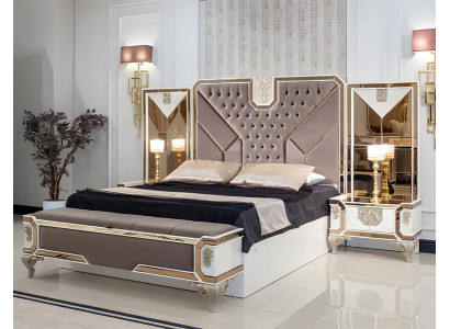 Luxury Bedroom Set Bed + 2x Nightstands 3 Piece Modern Furniture Wood
