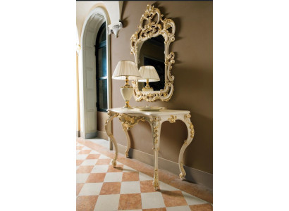 Classic Mirror Vanity Table Console Table Gold Wood Bedroom Furniture 2-piece