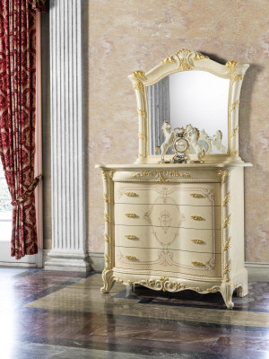Chest of Drawers Set Italian Furniture 2-Piece Solid Wood Chest of Drawers with Mirror Sideboard