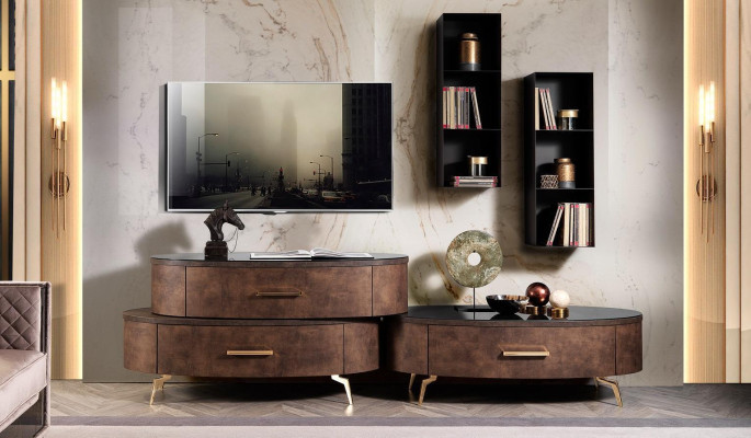 Design living room wall unit sideboard TV lowboard sideboard 4-piece set wall shelf new