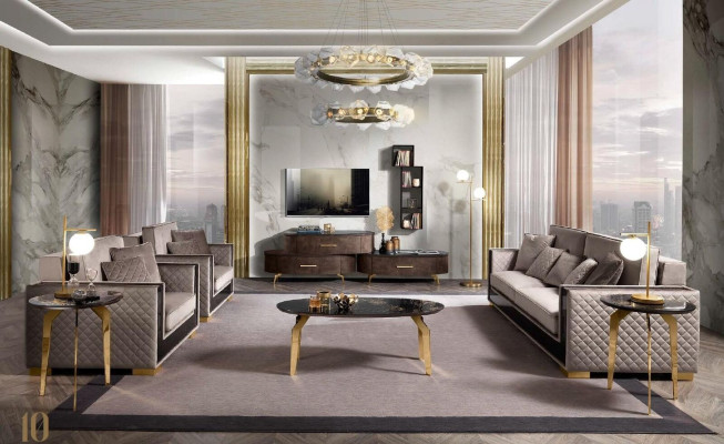 Sofa 2-seater modern design upholstered fabric sofas seating furniture living landscape grey