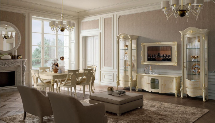 Classic TV cabinet and frame made of natural wood in a classic style
