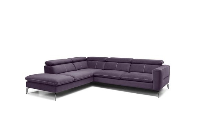 A functional, stylish corner sofa in a modern style for your home in purple luxury upholstery.