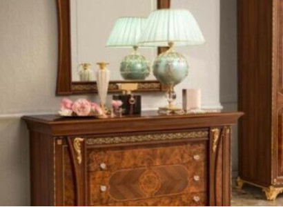 Chest of Drawers Set Italian Furniture 2 Pieces Solid Wood Chest with Mirror Sideboard