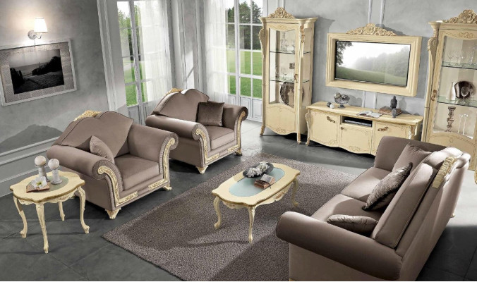 TV cupboard wood, RTV wall unit living room, classic design set 2-piece, beige, new.