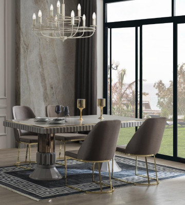 Dining group dining room dining table set luxury chairs dinette gray 6-piece