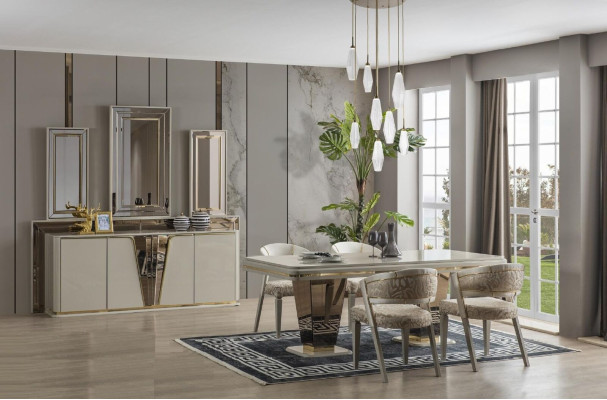 Luxury Dining Set Dining Room Dining Table Chairs Dining Nook Beige 7-piece