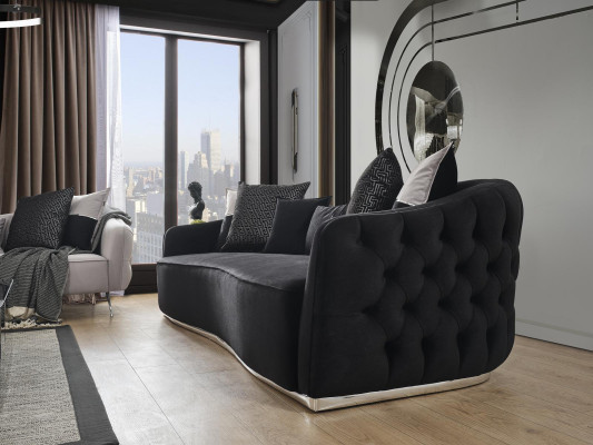 Sofa set: 4-seater sofa, armchair, four-seater, fabric black polyester
