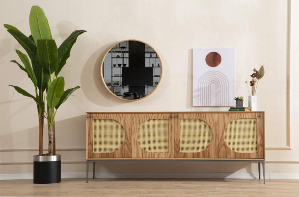 Dining room set wooden dining table suite table sideboard mirror 4x chairs 7-piece set.