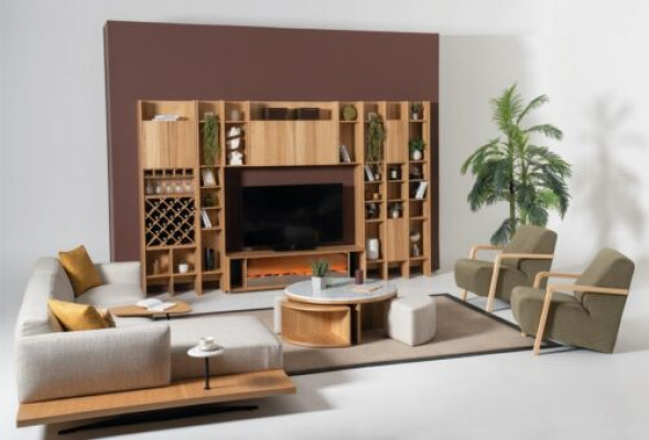 Living room wall unit wood luxury set new style modern luxury brown