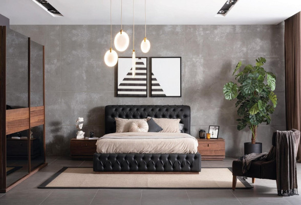 Modern bedroom set bed 2x nightstand design luxury modern new 3 pcs.