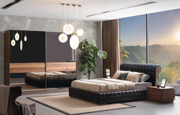 Modern bedroom set bed 2x nightstand design luxury modern new 3 pcs.