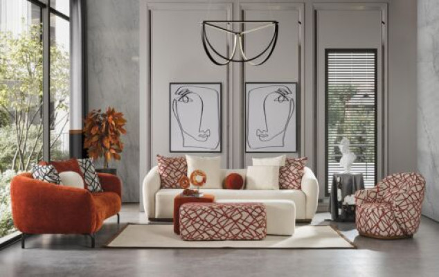 Sofa Set 431 Seater 3x Ottoman Set Design Sofas Upholstery Modern 6-piece