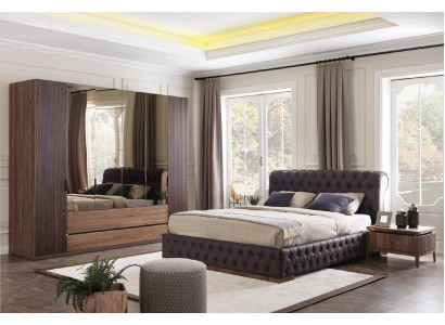 Modern bedroom set bed 2x nightstand luxury complete furniture faux leather