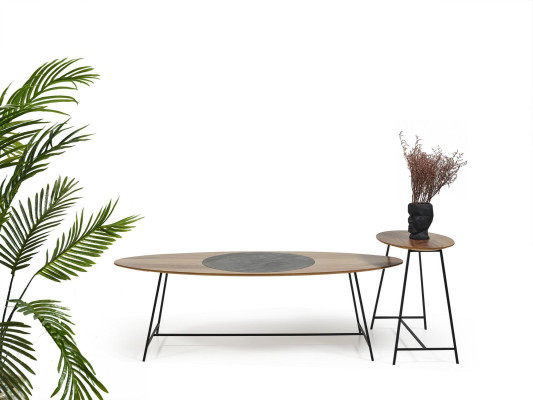 Modern table coffee table side table design living room wood oval 2-piece.