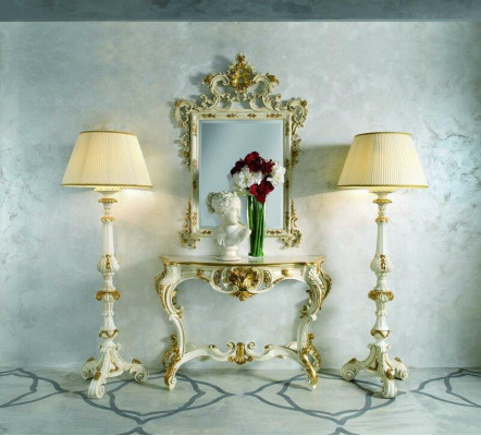 4-piece group set, classic style 2x lamp console table with mirror furniture