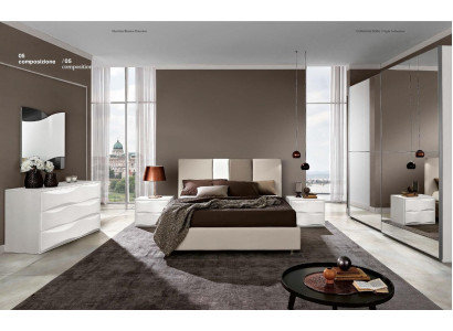 Bedroom set 6-piece: bed, nightstand, dresser, mirror, wardrobe.