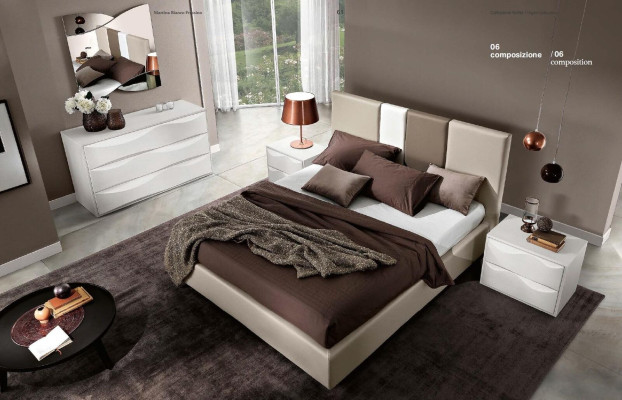 Bedroom set 6-piece: bed, nightstand, dresser, mirror, wardrobe.