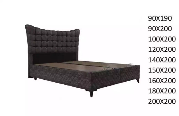 Box spring bed luxury double bed incl. mattress with checkered pattern gray