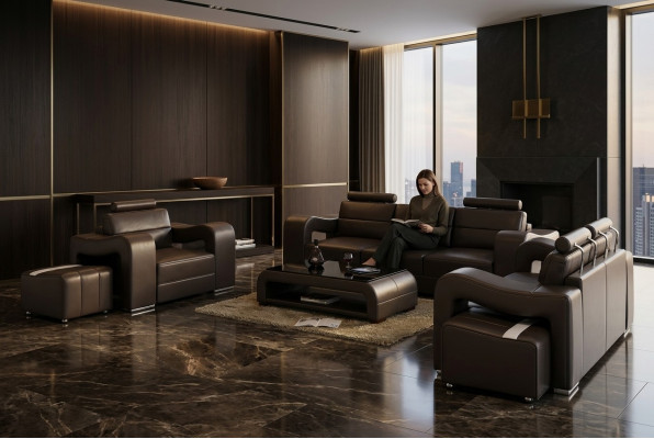 Leather Sofa Couch Living Landscape 3+2+1 Seater Suite Design Modern Sofa F3008D
